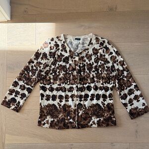 J. Crew Brown printed Floral Cardigan large 100% wool